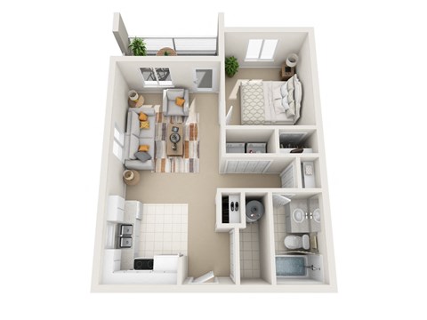 1x1 apartment floor plan at Sky Vue Apartments in Bellingham, WA